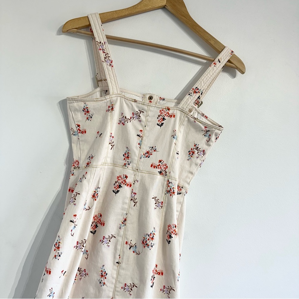Finders Keepers Frankie Midi Dress in Nude Floral snap button front overalls - Picture 6 of 11